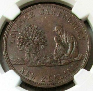 (1860) Zealand 1 Penny Edward Reece Merchant Token Km - Tn62 Ngc Au 55 Bn