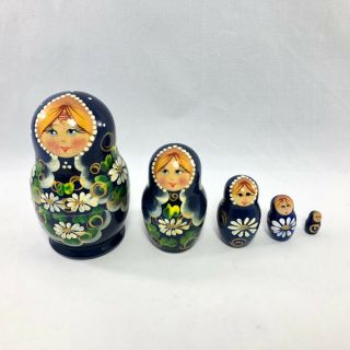 5 Blue Russian Nesting Doll Floral Lady 3 1/2 "
