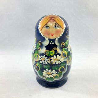 5 Blue Russian Nesting Doll Floral Lady 3 1/2 
