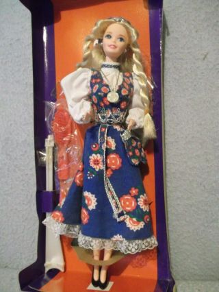 1995 Mattel Norwegian Barbie Doll - Still On Backing - Box Has Been Opened