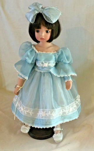 Marie Osmond Porcelain Doll Brunette Bob,  Pout,  Pale Blue Dress 61/1200 15 "
