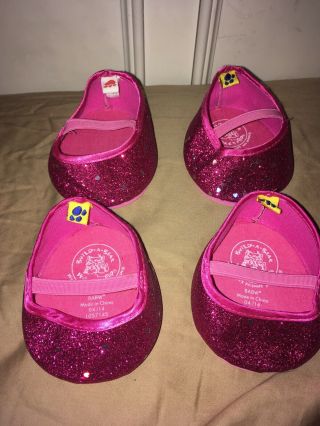Build - A - Bear: 2 Pairs Of Pink Sparkle Heart Shoes