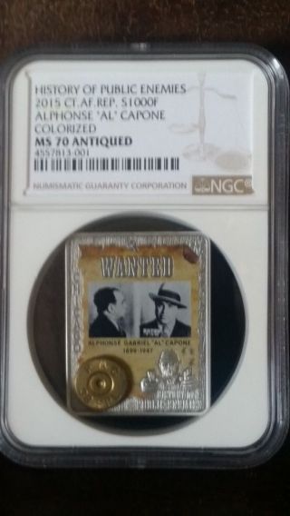 2015 Central African Republic Silver 1000 Francs - Al Capone Ngc Ms70 Colorized