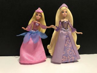 Polly Pocket Barbie Disney Princess Rapunzel & Odette Fabric Dresses 3.  5” Tall