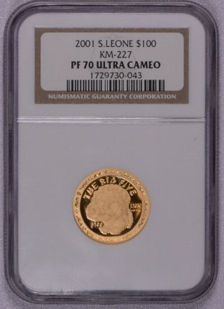 2001 Lion Sierra Leone Gold Coin $100 Ngc Pf70 Ultra Cameo