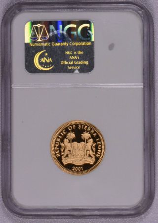 2001 LION Sierra Leone Gold Coin $100 NGC PF70 Ultra Cameo 2