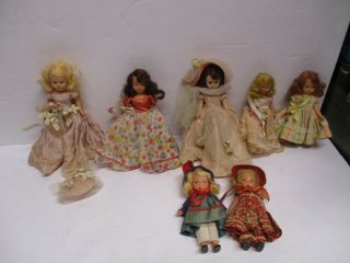 6 Nancy Ann Storybook Dolls Bisque & Plastic All Marked & 1 Tag Easter Parade