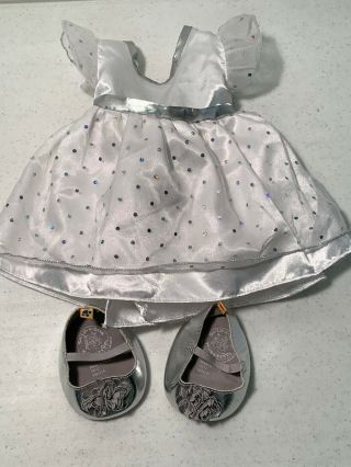 Build A Bear Party Dress Silver White Sequins Belted Back And Silver Shoes