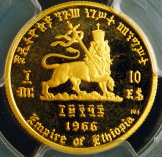 1966,  Ethiopia,  Haile Selassie I.  Proof Gold 10 Dollars ($10) Coin.  Pcgs Pr - 66