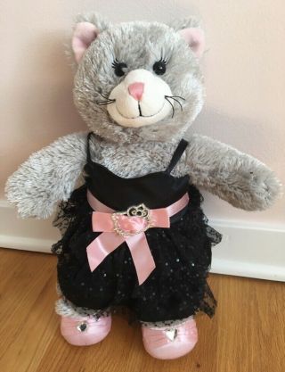 Build A Bear Gray Cat With Black Hello Kitty Dress