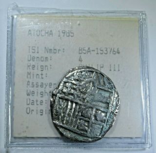 1622 Atocha Shipwreck 4 Reales Spanish Bolivia Cob Coin With 1985 Tag