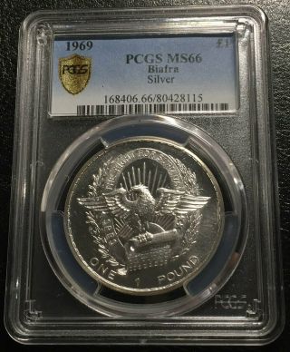 1969 Biafra 1 One Pound Silver Coin Pcgs Ms66