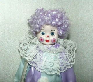 Porcelain Dream Doll Purple Curly Hair Clown Cute W/stand 15 "