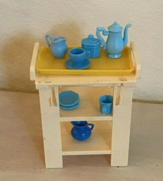 Barbie Doll Tea Cart With Tray & Dishes For Dolls