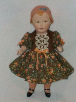 9 " Artist Made All Bisque Doll W/molded Bonnet