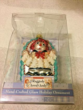 Raggedy Ann & Andy Hand - Crafted Glass Holiday Ornament (size 5 ")