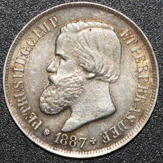 1887 Brazil 500 Reis Brasilien Pedro Ii Silver Coin Caduceus And Scales