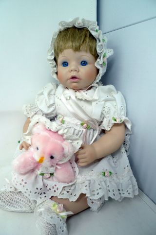 Danbury 11 " Jessica Sitting Porcelain Doll Pink Teddy Susan Wakeen $146