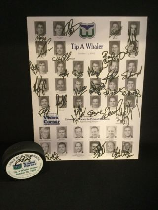 Nhl Hartford Whalers - “tip A Whaler” Program With Autographs & Signed Puck