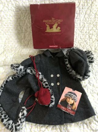 American Girl Doll Nellie Holiday Winter Coat Set W Box Gray Collar Hat Mittens