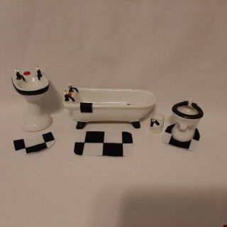 1:12 Miniature Furniture Bathroom Set Tub Sink Toilet Accesssories Red Black