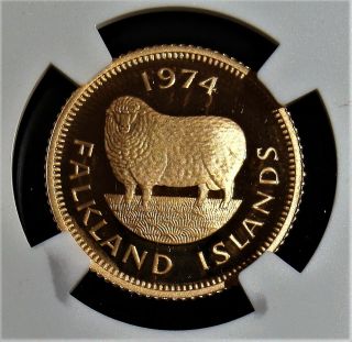 Falkland Islands: Elizabeth Ii Gold Proof 1/2 Pound 1974.  Pf 69 Ultra Cameo Ngc.