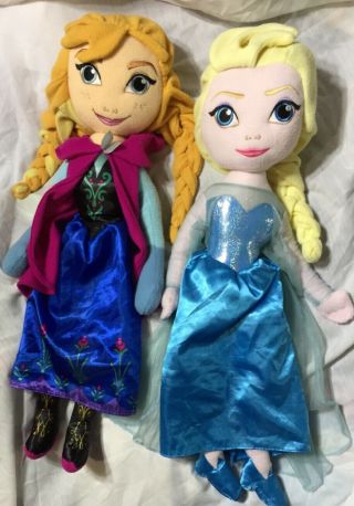 Disney Frozen Elsa And Anna 24 & 28 Inch Plush Stuffed Dolls
