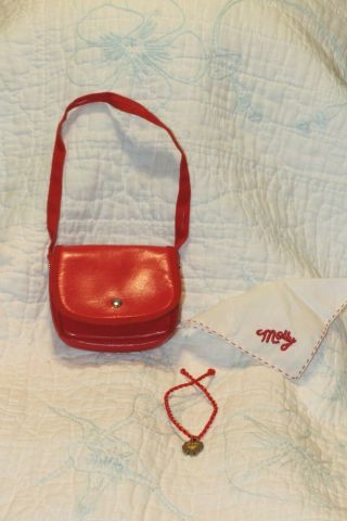 American Girl Molly Red Shoulder Bag,  Hankie & Necklace Pleasant Co 1994 Retired