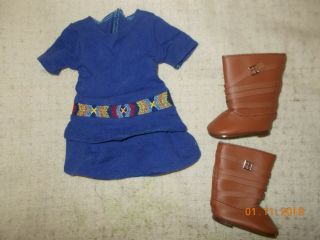 American Girl Doll Sage Meet Blue Dress And Tall Boots