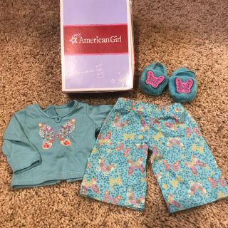 American Girl Butterfly Garden Pjs Pajamas & Slippers.  Complete - Box.