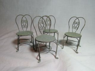 Dollhouse Miniatures,  1/6 Scale,  Set Of 4 Metal Chairs