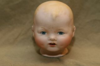 4 " Ceramic Doll Head Fixed Glass Eyes Open Mouth Boy Or Girl? Signed