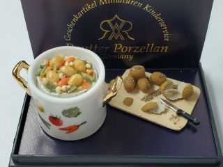 Dollhouse Miniature Reutter Porcelain Veggie Design Potato Soup Set 1:12 Scale 1