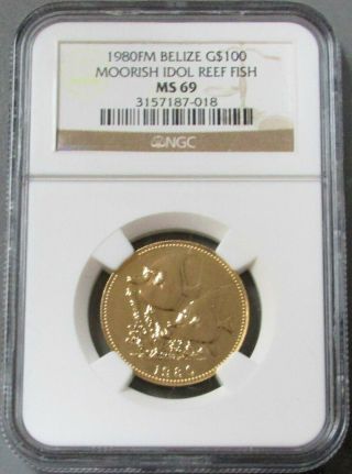 1980 Gold Belize 400 Minted $100 Moorish Idol Reef Fish Coin Ngc State 69