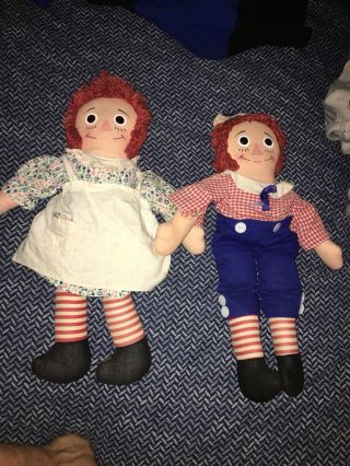 Vintage Raggedy Ann & Andy Cloth Stuffed Dolls Knickerbocker