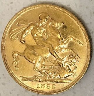 1882 M Gold Full Sovereign Coin Young Head Queen Victoria Melbourne Gold