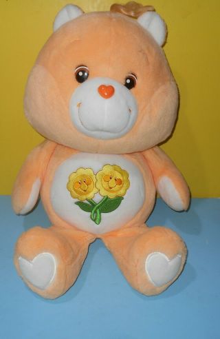 Large 26 " Care Bears Peach Friend Bear Sunflower Flowers Tummy Stuffed Plush