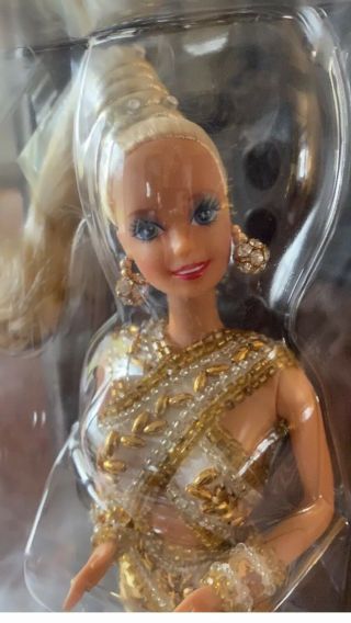 Vintage 1990 Bob Mackie Gold Barbie Doll W Display Case Sketch