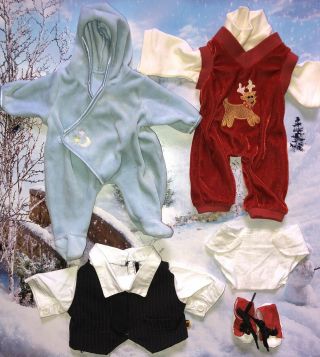 Bitty Twin Boy Doll: Reindeer Outfit,  Shoes,  Black Shirt,  Blue Sleeper & Diaper