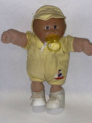Vintage Cabbage Patch Kid Preemie Boy Pacifier Yellow Sailboat Outfit Doll Euc