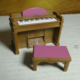 1985 Calico Critters Sylvanian Families Brown Piano And Stool Set Epoch