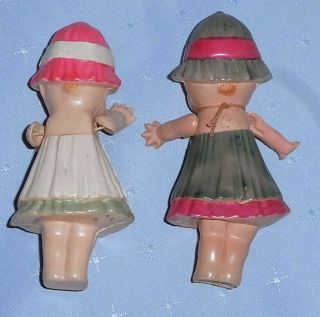 Vintage Celluloid Kewpie Dolls with Molded Clothes,  Hats and Dog 3
