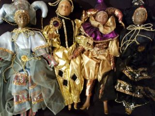 Three Left 15 - 16 " Porcelain Jester Pierrot Harlequin Mardi Gras Doll