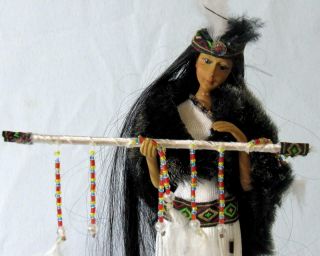 Vtg Duck House Native American Decorative Porcelain 15” White Tassel Doll
