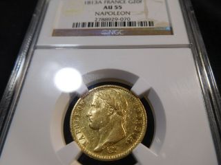 B11 France Napoleon I 1813 - A Gold 20 Francs Ngc Au - 55