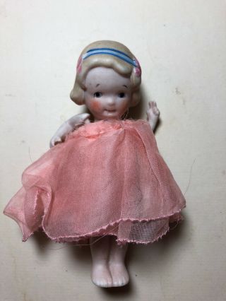 Small All Bisque Doll Flowers Peace Sign Label Baby Darling Germany