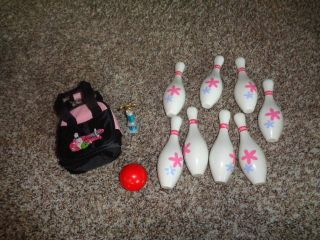 My Twinn Fit American Girl 18 " Doll Bowling Set Pins Ball Bag Trophy