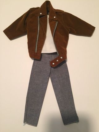 Ken Doll Clothes Fashion Avenue Jeans,  T - Shirt And Brown Bike Jacket 14679