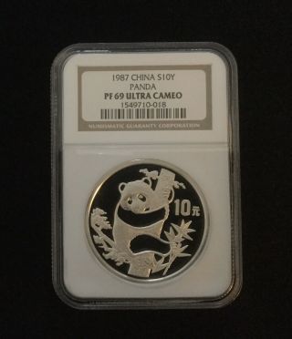 1987 China Silver Panda 10 Yuan Ngc Pf69 Ultra Cameo