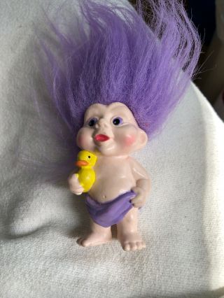 Magic Troll By Applause Purple Hair & Star Eyes Holding Duck